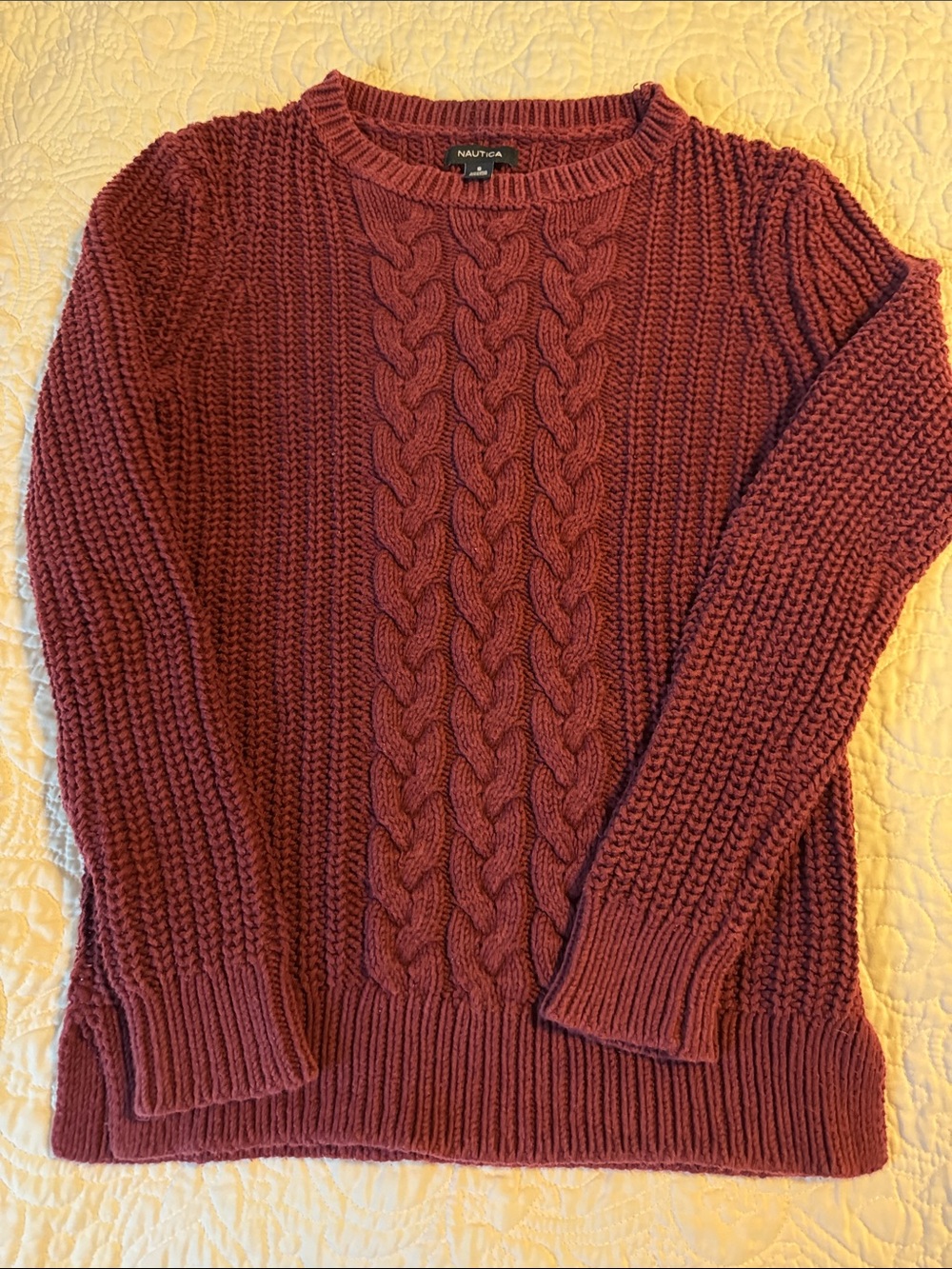 Nautica Women's Cable Crewneck Sweater in Wine
